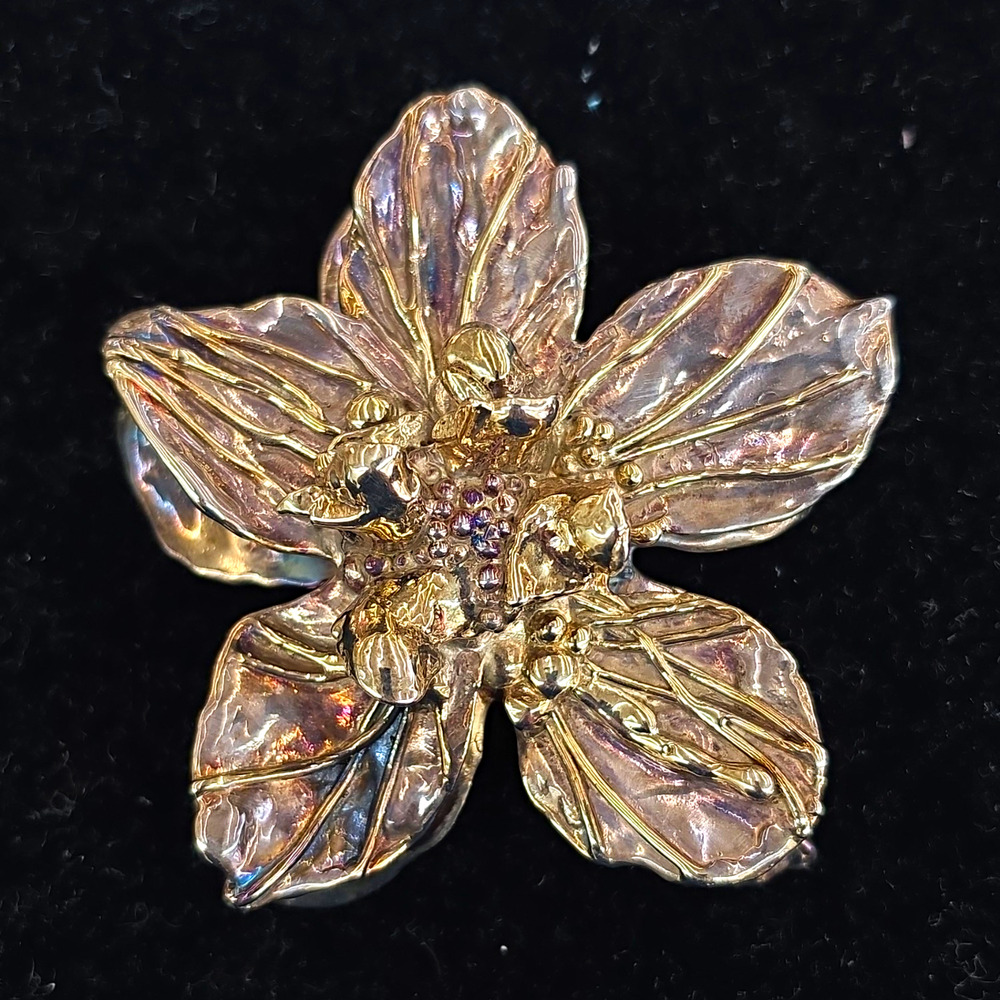 VTG Signed JE 925 Sterling Silver Electroform Flower Brooch Pendant Modernist